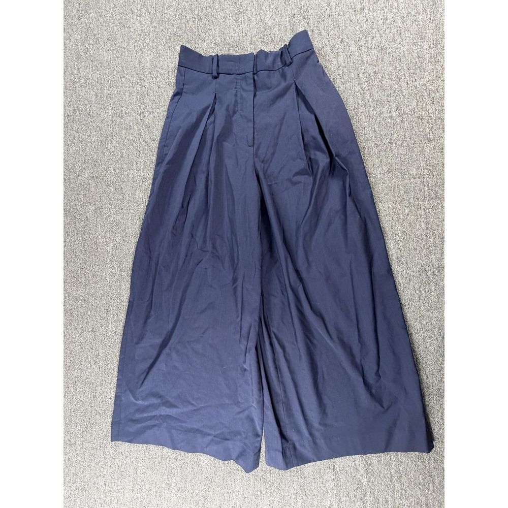 COS Pants Womens 2 Blue Cropped Wide Leg Pleated Adjustable Waist Trousers